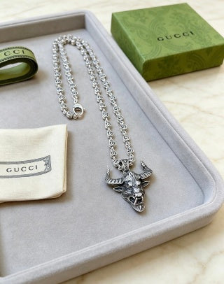 Gucci GG Bull Head Medallion Pendant Necklace