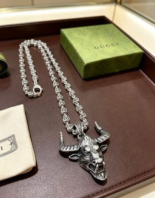 Gucci GG Bull Head Medallion Pendant Necklace