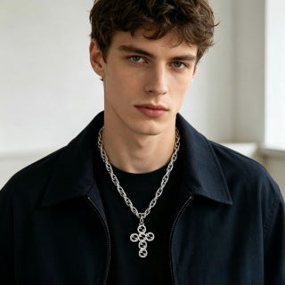 Gucci GG Cross Medallion Link Chain Necklace