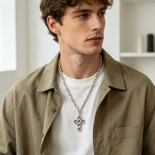 Gucci GG Cross Medallion Link Chain Necklace
