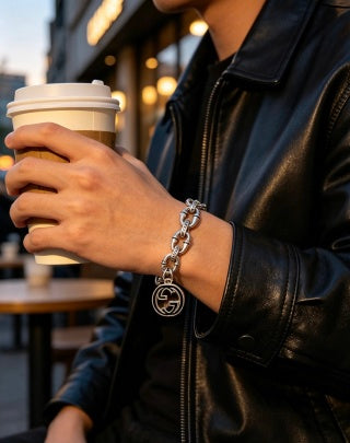 Gucci GG Medallion Engraved Link Bracelet