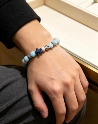 Gucci GG Blue Agate Bead Charm Bracelet