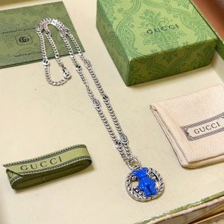 Gucci GG Blue Horsebit Medallion Necklace
