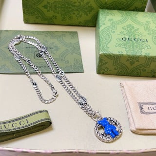 Gucci GG Blue Horsebit Medallion Necklace