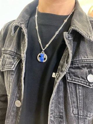 Gucci GG Blue Horsebit Medallion Necklace