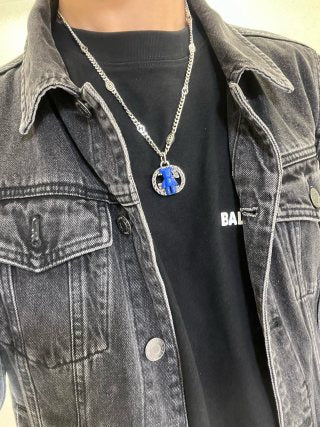 Gucci GG Blue Horsebit Medallion Necklace