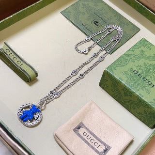 Gucci GG Blue Horsebit Medallion Necklace