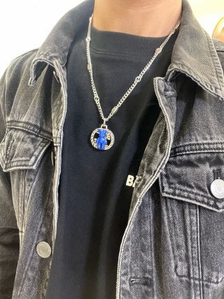 Gucci GG Blue Horsebit Medallion Necklace