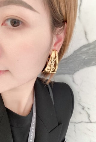 YSL Atelier Gold Sculptural Hoop Earrings