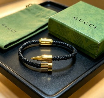Gucci GG Horn Charm Leather Wrap Bracelet