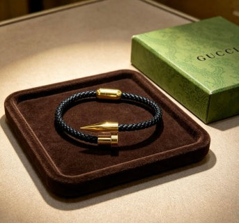 Gucci GG Horn Charm Leather Wrap Bracelet