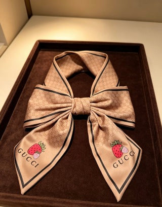 Gucci GG Strawberry Print Silk Bow Hair Accessory