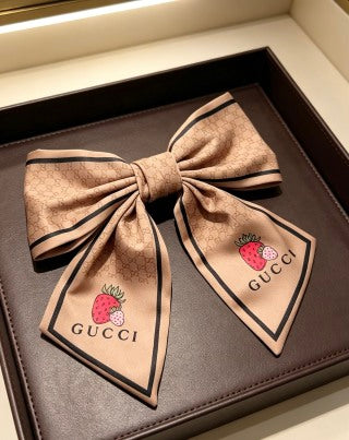 Gucci GG Strawberry Print Silk Bow Hair Accessory