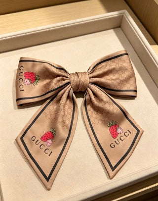 Gucci GG Strawberry Print Silk Bow Hair Accessory