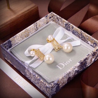Dior Evelyne Pearl Letter Drop Stud Earrings