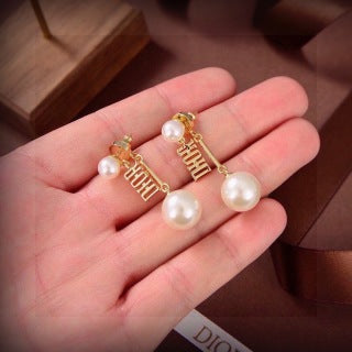 Dior Evelyne Pearl Letter Drop Stud Earrings