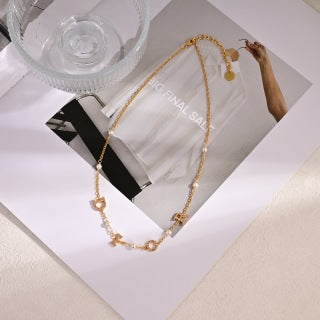 Dior Valentina Crystal Letter Charm Pearl Necklace