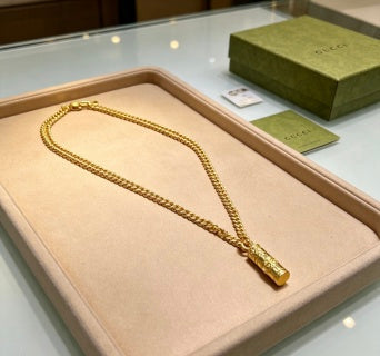 Gucci GG Barrel Pendant Rope Chain Necklace