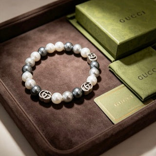 Gucci GG Pearl Bead Charm Bracelet