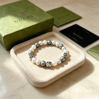 Gucci GG Pearl Bead Charm Bracelet