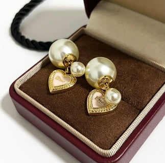 Dior Amara Pearl Heart Charm Stud Earrings