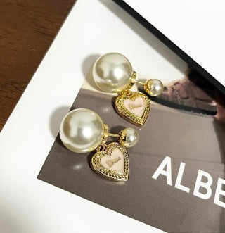 Dior Amara Pearl Heart Charm Stud Earrings