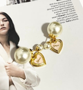 Dior Amara Pearl Heart Charm Stud Earrings