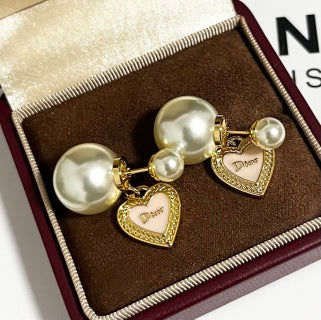 Dior Amara Pearl Heart Charm Stud Earrings