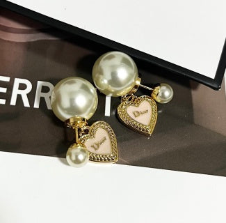 Dior Amara Pearl Heart Charm Stud Earrings