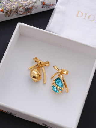Dior Elara Aqua Crystal Ribbon Drop Stud Earrings