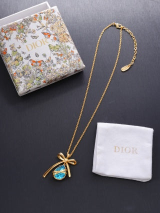 Dior Elara Teardrop Crystal Ribbon Pendant Necklace