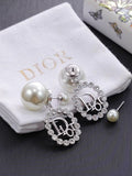 Dior Evelyne Crystal Halo CD Pearl Drop Stud Earrings