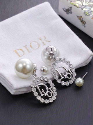 Dior Evelyne Crystal Halo CD Pearl Drop Stud Earrings
