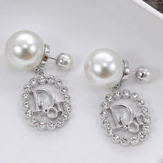 Dior Evelyne Crystal Halo CD Pearl Drop Stud Earrings