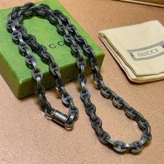 Gucci GG Engraved Oxidized Link Chain Necklace