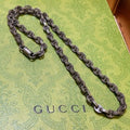Gucci GG Engraved Oxidized Link Chain Necklace