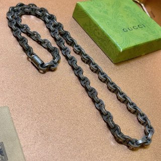 Gucci GG Engraved Oxidized Link Chain Necklace