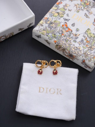 Dior Valoria Ruby Beetle Charm Hoop Stud Earrings