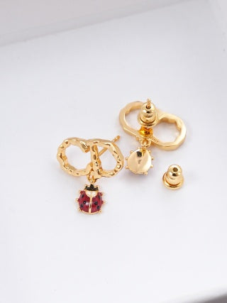 Dior Valoria Ruby Beetle Charm Hoop Stud Earrings