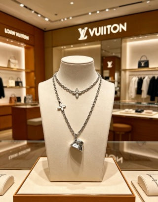 Louis Vuitton Monogram Lock Pendant Chain Necklace
