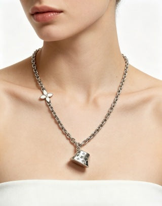 Louis Vuitton Monogram Lock Pendant Chain Necklace