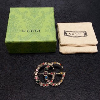 Gucci Crystal GG Interlocking Logo Brooch