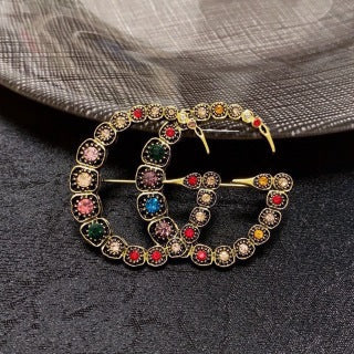 Gucci Crystal GG Interlocking Logo Brooch