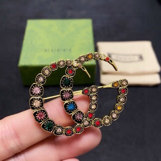 Gucci Crystal GG Interlocking Logo Brooch