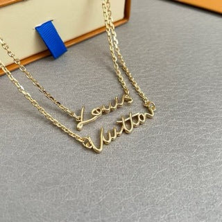 Louis Vuitton Script Logo Layered Chain Necklace