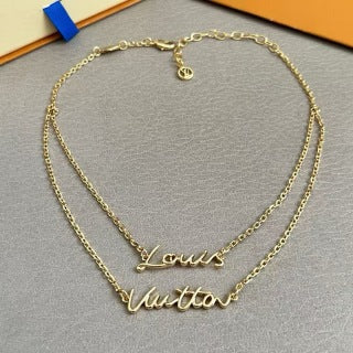 Louis Vuitton Script Logo Layered Chain Necklace