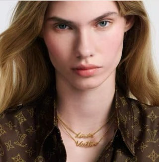 Louis Vuitton Script Logo Layered Chain Necklace