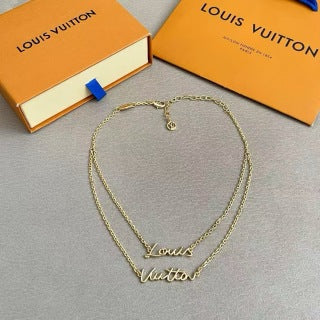Louis Vuitton Script Logo Layered Chain Necklace