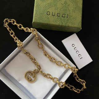 Gucci GG Engraved Medallion Chain Necklace