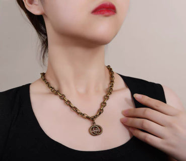 Gucci GG Engraved Medallion Chain Necklace